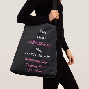 Adult Ballet Dancer Hot Pink/White Text Crossbody Bag