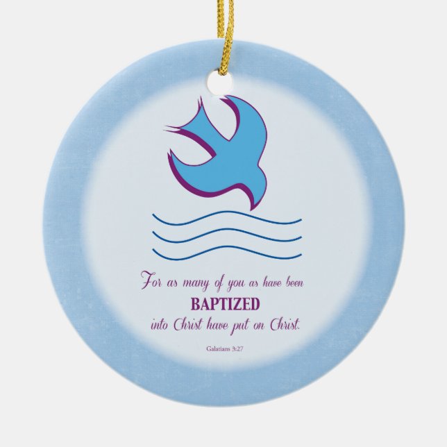 Adult Baptism Dove on Blue Ceramic Ornament (Front)