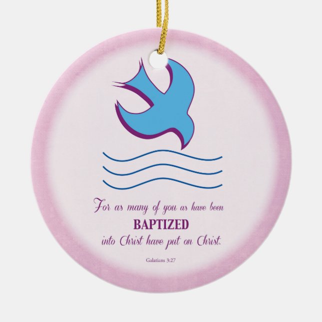 Adult Baptism Dove on Pink Ceramic Ornament (Front)