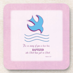 Adult Baptism Dove on Pink Coaster