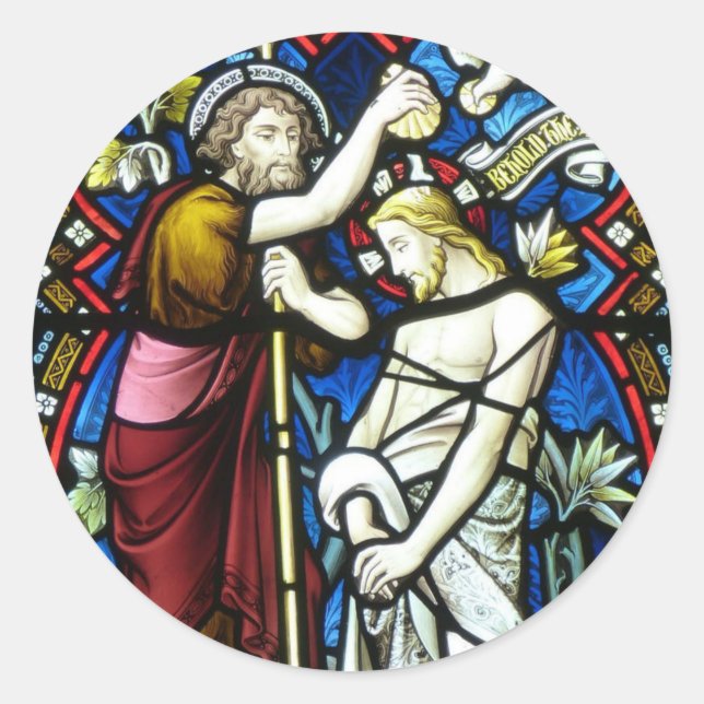 Adult Baptism Jesus John the Baptist Stained Glass Classic Round Sticker (Front)