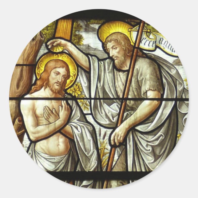 Adult Baptism Jesus John the Baptist Stained Glass Classic Round Sticker (Front)