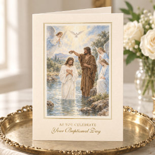 Adult Baptism of Jesus Vintage Watercolor Baptism  Card