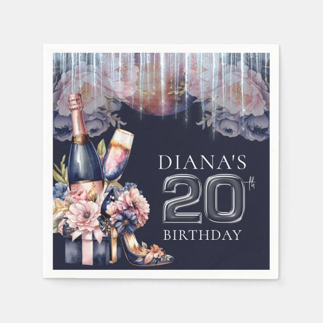 Adult Birthday 20th Personalised Champagne Heels Napkin (Front)