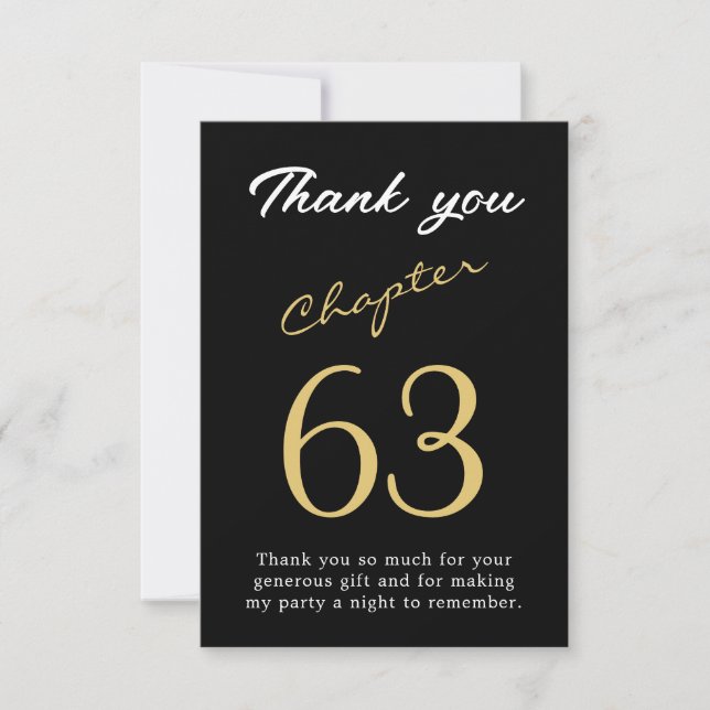 Adult Birthday Black Gold Any Age Thank You Card (Front)