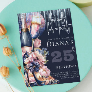 Adult Birthday Blue Pink Heel Champagne  Invitation