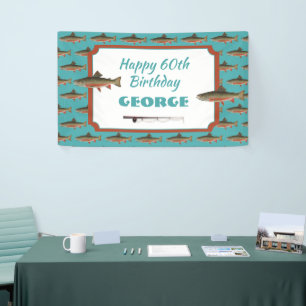 Adult Birthday Brook Trout Fishing Party Banner