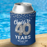 Adult Birthday Cheers to 40 Years Can Cooler<br><div class="desc">Personalised 40th birthday can coolers featuring a stylish navy blue background that can be changed to any colour,  glamourous silver sparkly glitter,  forty silver hellium balloons,  and a simple text template that is easy to personalise.</div>