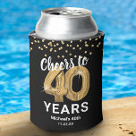 Adult Birthday Cheers to 40 Years Can Cooler<br><div class="desc">Personalised 40th birthday can coolers featuring a stylish black background that can be changed to any colour,  glamourous gold sparkly glitter,  forty gold hellium balloons,  and a simple text template that is easy to personalise.</div>