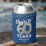 Adult Birthday Cheers to 60 Years Can Cooler<br><div class="desc">Personalised 60th birthday can coolers featuring a stylish navy blue background that can be changed to any colour,  glamourous silver sparkly glitter,  sixty silver hellium balloons,  and a simple text template that is easy to personalise.</div>