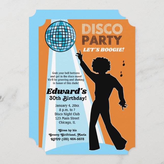 Adult Birthday Disco Party Invitations Orange (Front/Back)