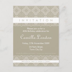 ADULT BIRTHDAY INVITATION :: ornately patterned L2 Postcard