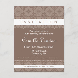 ADULT BIRTHDAY INVITATION :: ornately patterned P6 Postcard
