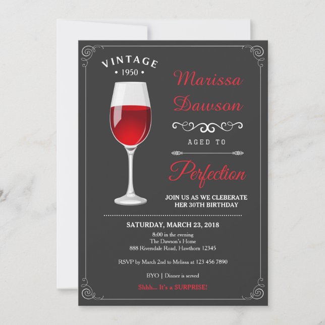 Adult Birthday Invitation / Wine Invitation (Front)
