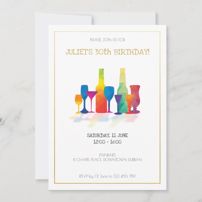 Adult Birthday Invitation with colorful drinks (Front)
