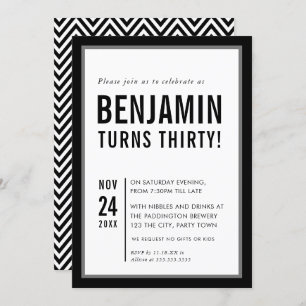 ADULT BIRTHDAY PARTY modern typography black white Invitation