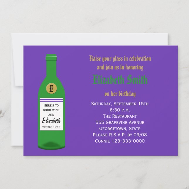 Adult Birthday Party Wine Bottle Invitation (Front)
