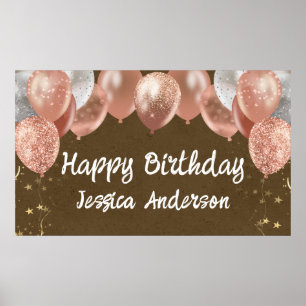 Adult Birthday Silver Pink Balloons Kraft Paper Poster