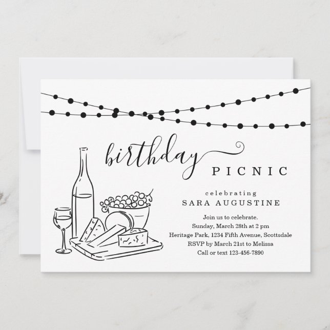 Adult Birthday Wine Picnic Party Invitation (Front)