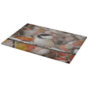 Adult Black-capped Chickadee in Snow Cutting Board