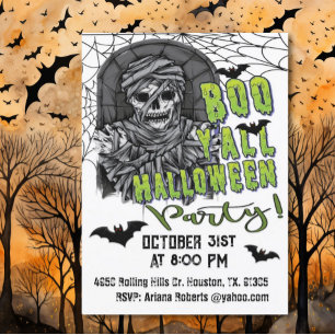 Adult Boo Y'all Skeleton Mummy Halloween Party  Invitation