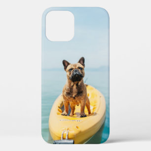 Adult brown French bulldog standing on kayak iPhone 12 Case