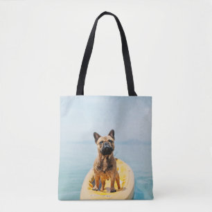 Adult brown French bulldog standing on kayak Tote Bag