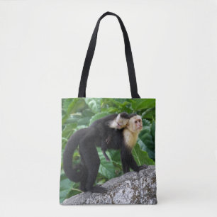 Adult Capuchin Monkey Carrying Baby On Its Back Tote Bag