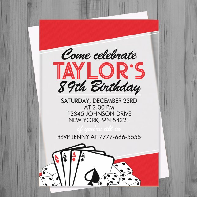Adult Casino Poker Birthday Party Acrylic Invitations (Acrylic Transparent Frosted Casino Poker Birthday Party Invitations)