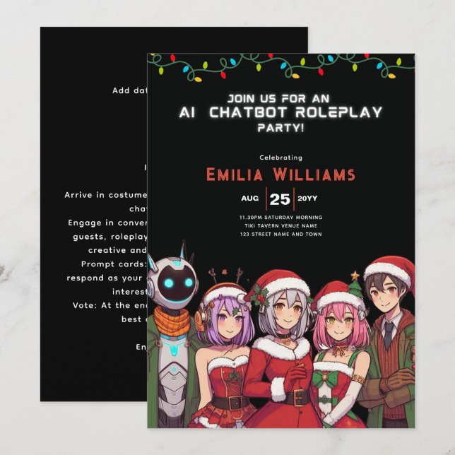 ADULT Chatbot Roleplay Party Anime Robot Christmas Invitation (Front/Back)