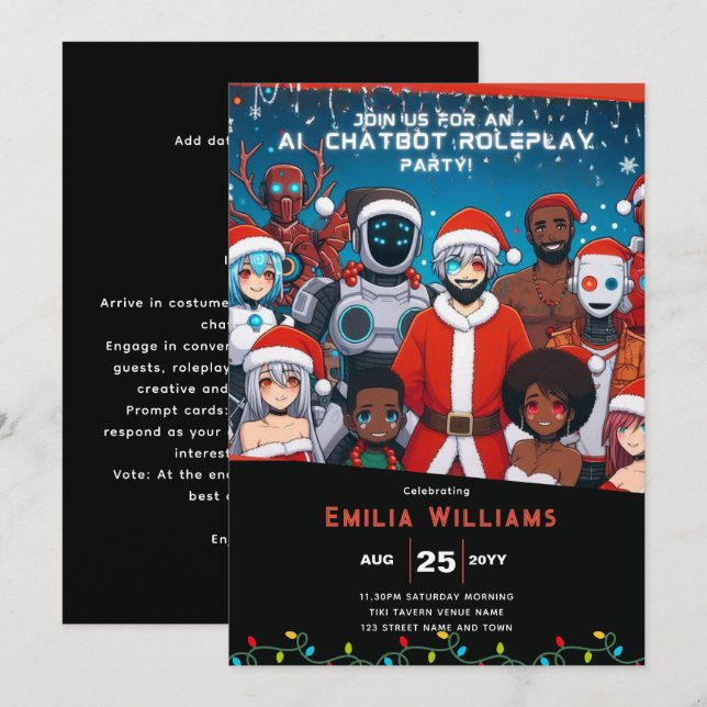 ADULT Chatbot Roleplay Party Anime Robot Christmas Invitation (Front/Back)