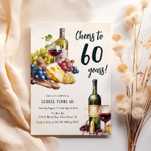 Adult Cheese And Wine Charcuterie 60th Birthday Invitation