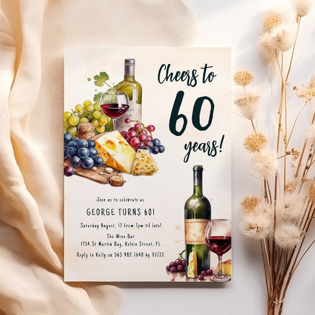 Adult Cheese And Wine Charcuterie 60th Birthday Invitation (Creator Uploaded)