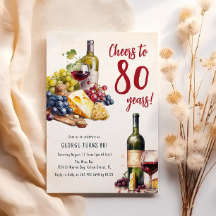 Adult Cheese And Wine Charcuterie 80th Birthday Invitation