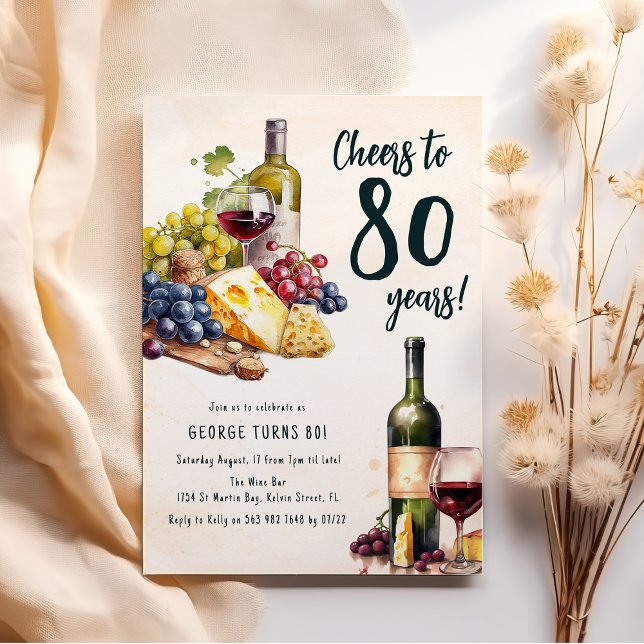 Adult Cheese And Wine Charcuterie 80th Birthday Invitation (Creator Uploaded)