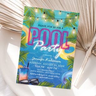 Adult Cocktail Pool Party Summer Birthday Invitation