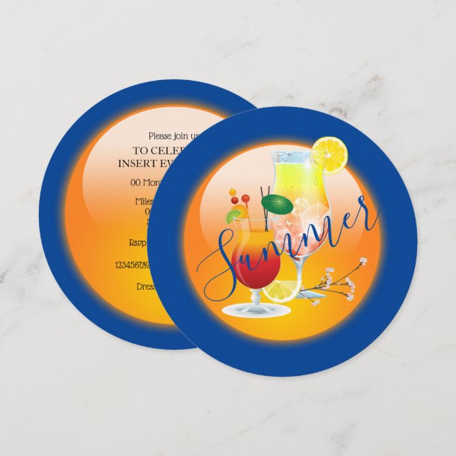 Adult cocktails summer tropical Hawaii party Invitation (Front/Back)