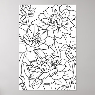 Adult Coloring Lotus Flowers 1 Poster