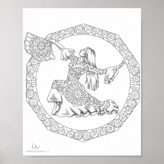 Adult Coloring Poster Mandala Flamenco Dancer (Front)
