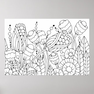 Adult Coloring Stylized Flowers 3 Poster