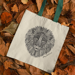 Adult Colour Lion Head Mandala Monogram Tote Bag