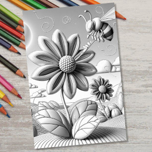 Adult Colouring 3D Floral Botanical Bumblebee Poster