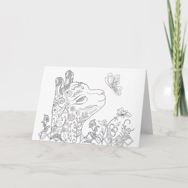 Adult Colouring Alpaca Butterfly Birthday Card (Front)