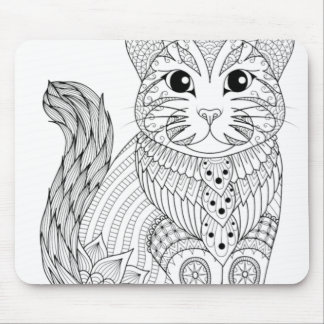 Adult Colouring Book Style Cat Self Colouring Mouse Pad