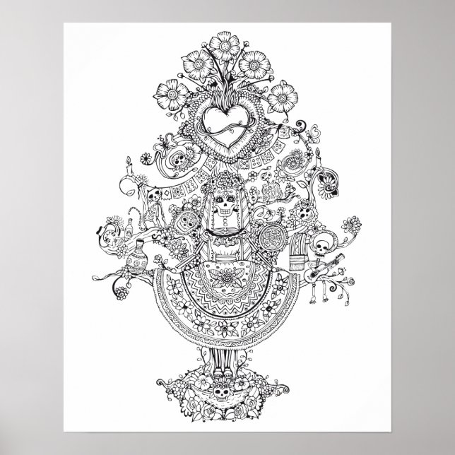 Adult Colouring Day of Dead Tree Poster (Front)