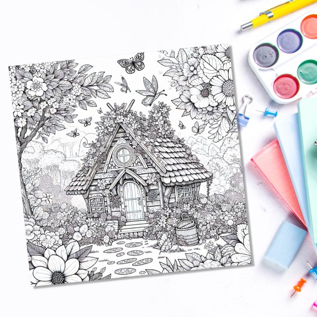 Adult Colouring Floral Fairy House Forest Poster (Creator Uploaded)