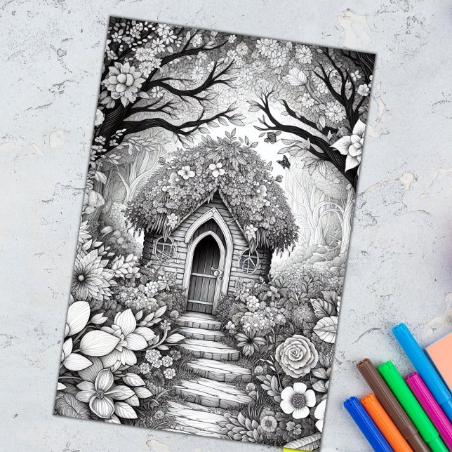 Adult Colouring Floral Fairy House Poster (Creator Uploaded)