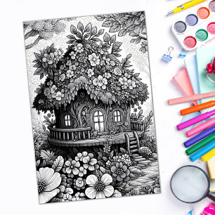 Adult Colouring Floral Fairy House Poster