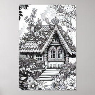 Adult Colouring Floral Fairy House Poster