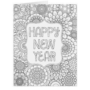 Adult Colouring Happy New Year 2018 Card BIG